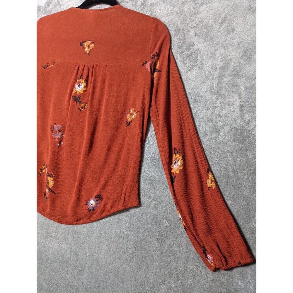 🍑MOSSIMO Bohemian Style 100% Rayon Women Floral Surplice Burnt Orange X-SMALL - Picture 8 of 12